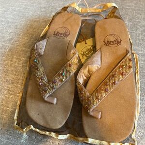 Brown Beaded Sandals